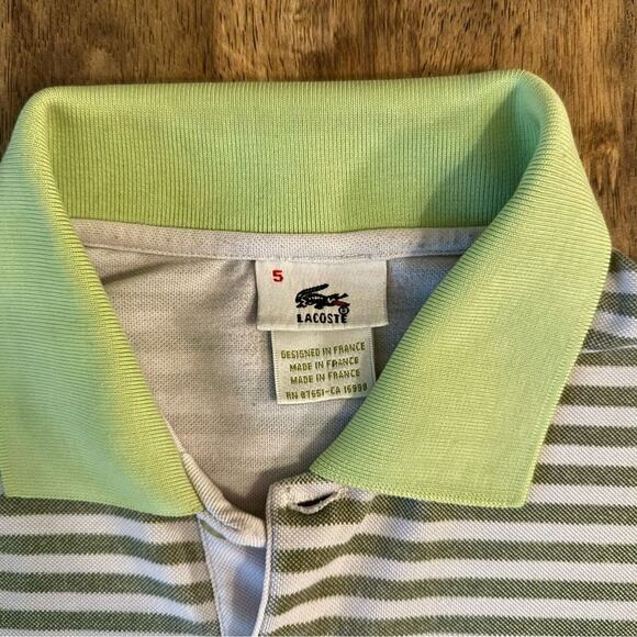 VTG Lacoste Polo Cotton Color-Block Stripe Golf Resort Green Gray Men's 5, XXL - Picture 4 of 8